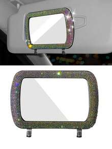 Car Sun Visor Makeup Mirror Without Light, Sparkling Rhinestone Crystal Sun Visor Makeup Mirror Clip, Suitable For Men And Women, Universal Style, Applicable To Sedans, SUVs, Trucks And RVs, Women's Car Accessories - Multicolor - View 10