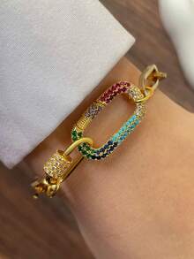 1件金色奢華攀爬扣手鍊，多色螺絲扣雙扣彩色鏈條手鍊，女性精緻日常通勤裝飾 - 金黃色 - 查看 10