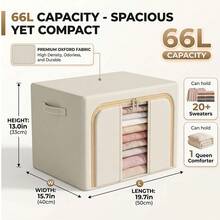 4x Clothes Storage Bags – 66L Large Collapsible Storage Box With Zips For Bedding & Clothes - View 4