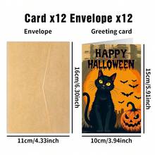 12pcs Gothic Halloween Witch Cat Theme Cards With Envelopes - Funny Happy Halloween Greeting Cards, Whimsical Black Cat Halloween Cards For Friends And Family, Halloween Gifts - A - View 2