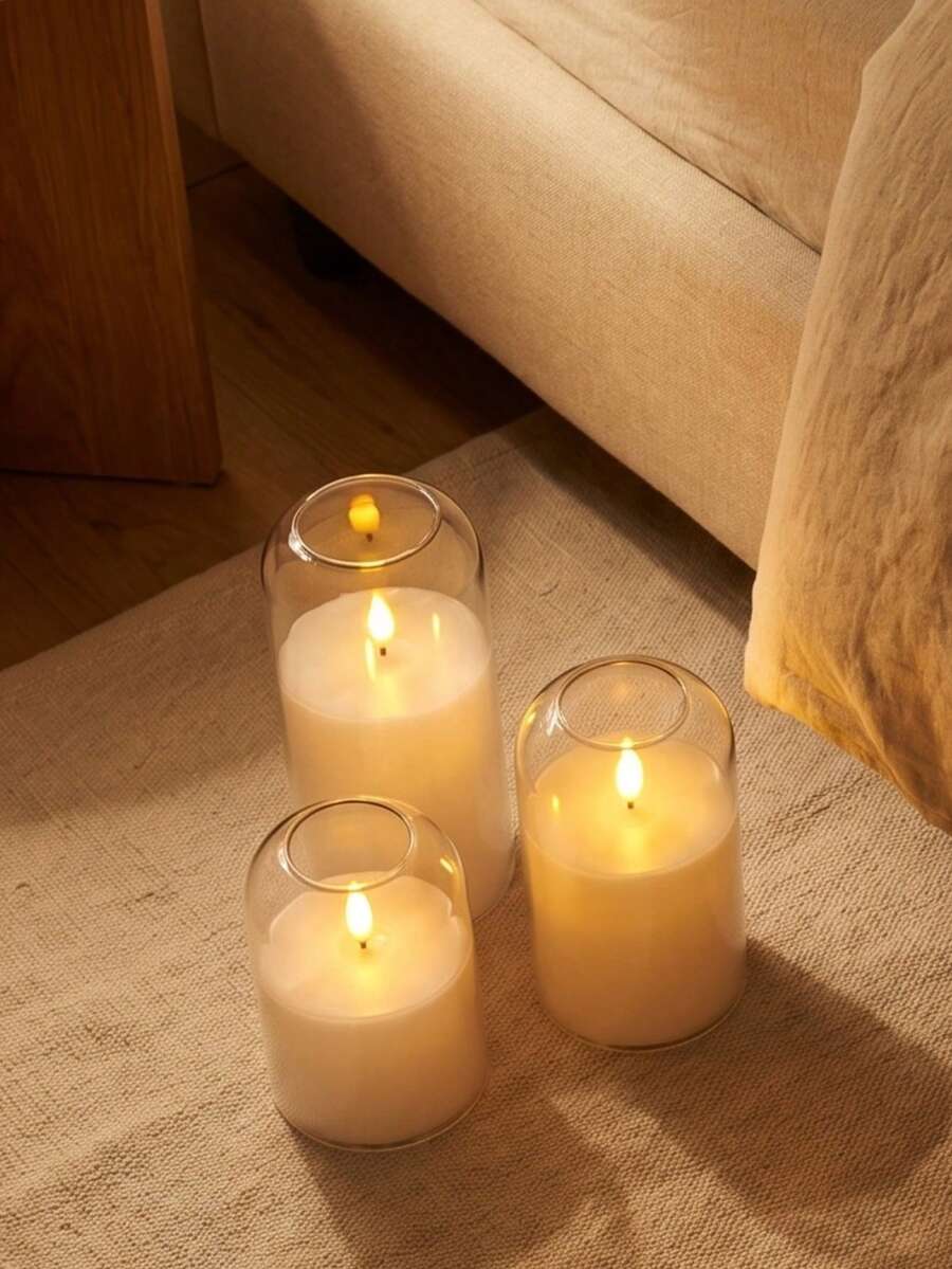 Flameless Candles, Realistic Flickering LED Flame, Real Wax Candles With Remote Control And Timer, Transparent Electronic Candles, 3-Pack (White) - White - View 1