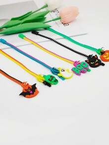 3pcs Halloween Decoration Bracelet Set, Pumpkin & Bat Dual-Color Cartoon #5 Zipper Bracelet, Suitable For Holiday Party Decoration And Halloween Party Decoration - Multicolor - View 2