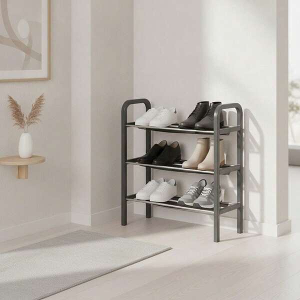 Inde CONFORTIME | Sapateira de Metal e Plástico, 3 Prateleiras, 40x19x44 cm, Organizador de Sapatos Compacto para Entrada ou Corredor, Organizador de Sapatos Pequeno, Economiza Espaço, Fácil de Montar