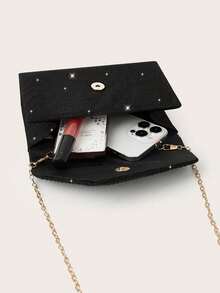 Noctella Elegante y exquisita mini bolsa con solapa plisada y cadena, bolso de mano tipo sobre, bolso de noche cuadrado de moda elegante adecuado para chicas de fiesta, mujeres, novias, perfecto para fiestas, bodas, bailes, eventos de noche/banquete, mejor regalo para mujeres, combinación perfecta para vestidos de dama de honor, bolso de boda, bolso de fiesta, combinación perfecta para vestidos de fiesta de vacaciones, vestidos de noche y vestidos con lentejuelas - Negro - Ver 6