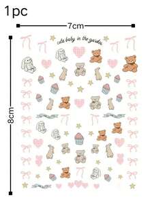 1pc Pastoral Cartoon Animal Nail Art Stickers, Single Sheet Includes Lop-Eared Bunny, Brown Bear, Macaron Cupcake Patterns, Complemented By Light Pink Ribbons And Fine Glitter Pentagram Elements, Soft Low-Saturation Color Palette Suitable For All Skin Tones, Thin And Adherent Without Easy Peeling, Perfect For Creating Gentle Sweet Girl Style Fingertip Looks, Suitable For Daily Outings, Best Friend Gatherings, Short Trips And Nail Art - Multicolor - View 5