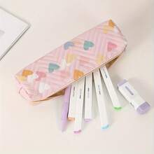 This Pencil Case Is Decorated With Creative Colorful Heart Patterns, Making It Perfect For Storing Makeup Brushes And Cosmetics, An Ideal Gift For Friends During The Back-To-School Season. Suitable For: Back-To-School Season, School Supplies, Pencil Case, Backpack, Makeup Bag, Fun Gift. - Multicolor - View 8
