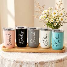 1pc Customized Stainless Steel Travel Mug, Double-Wall Vacuum Insulated Coffee Cup, Personalized Water Bottle, Customizable Name, Cold Drink Cup, Matte Finish, Personalized Teacher Gift, Insulated Tumbler - Multicolor - View 7