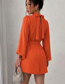 Women Midi Dresses - Burnt Orange - View 1