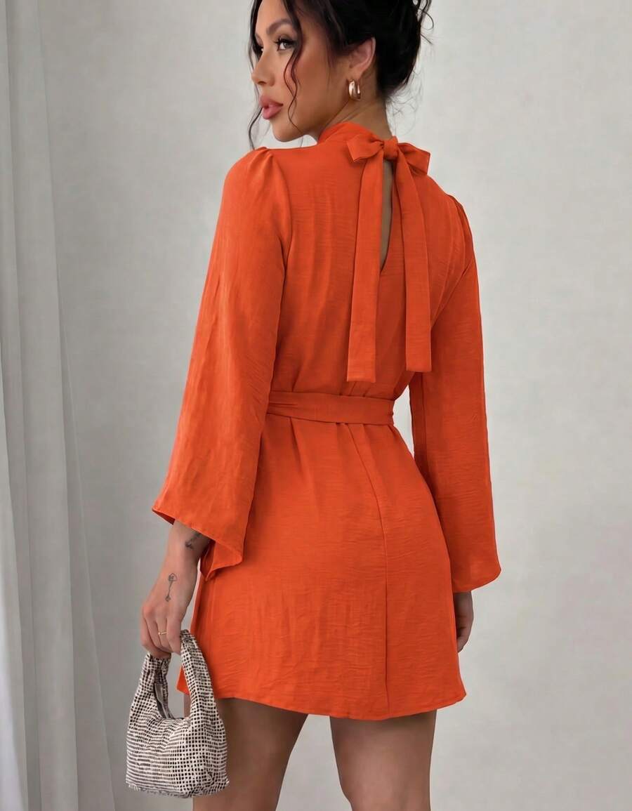 Women Midi Dresses - Burnt Orange - View 1