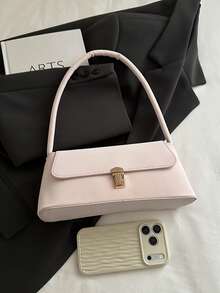 Soft PU Metal Buckle Decor Vintage Shell Baguette Shoulder Bag New Women's Handbag Small Square Bag - Pink - View 8