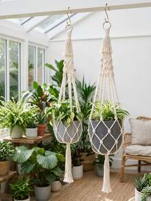 1 buah Jaring Gantung Pot Tanaman Perlengkapan Taman untuk Sukulen & Pothos Tempat Pot Tanaman Dalam dan Luar Ruangan Keranjang Bunga Makrame untuk Balkon Teras Halaman Dekorasi Ruangan Jaring Penyimpanan Gantung untuk Tanaman Hijau - A - View 2