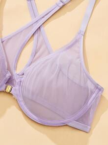 Deyllo Women's Front-Closure Deep V Bra, Sheer Unpadded Underwire, Lightweight Breathable Racerback, Suitable For Elegant Everyday Wear - Dusty Purple - View 10