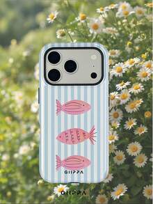 GIIPPA 1件淡藍色條紋背景配粉色魚紋設計手機殼，適用於Phone 17 Pro Max，相容Phone 16 Pro Max、15 Pro Max、14 Pro Max，韓系高端時尚趣味手機殼，相容11/12/13/14/15/16 Pro Max Plus，優雅設計男女皆宜，送給女友的聖誕節、情人節、復活節、婚禮季與生日完美禮物 - 淺藍色 - 查看 7