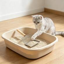 Sekop Kotoran Kucing Lubang Halus Baja Tahan Karat Sekop Khusus untuk Kotoran Kucing, Kotoran Tahu, Alat Kotoran Mineral Logam Besar 2-in-1 - Warna kayu - View 7