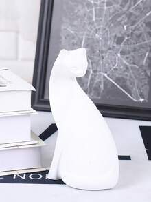 Matte White Resin Abstract Cat Statue, Minimalist Modern Animal Sculpture Decor, Elegant Tabletop Ornament For Fireplace Mantels, Living Room Side Tables,Room Decor, Home Decor, Bestfriend Gifts,A Back-To-School Gift - New Product - View 13