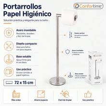 Inde CONFORTIME | Porte-papier toilette sur pied en acier inoxydable 72 x 15 cm, support vertical avec base stable, porte-rouleau de papier toilette sans perçage, accessoire de salle de bain pour une organisation optimale - Porte-rouleau de papier toilette en métal - Voir 3