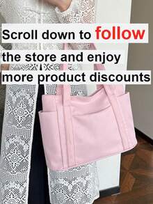 Fashionable Solid Color Minimalist Casual Large Capacity Tote Bag - Pink - View 2