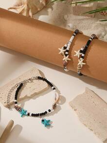 1pc Vacation Beach Starfish Pendant Shell Beaded Anklet For Women Boho Colorful Strand Anklet Accessories Jewelry Gifts - Multicolor - View 5