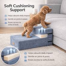 2-Piece Set Foldable Pet Stairs & Cooling Dog Bandana, Soft Foam Dog Steps For Bed & Sofa, Washable Non-Slip Design For Small Dogs & Cats - Gray Staircase + Size M Scarf - View 2