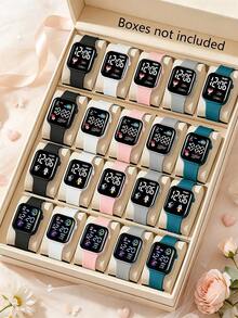 5pcs/20pcs Set Girls Cute Heart Rocket Cartoon Pattern Digital Watch, Glowing Time Watch, Ideal Gift For Couples - Multicolor - View 3