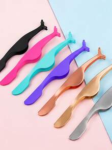 1pc Stainless Steel Eyelash Tweezers, False Eyelash Extension Tweezers, Removal Tweezers, Women's False Eyelash Application Tool - Multicolor - View 3