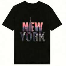 Za Unisex T-Shirt 100% Cotton Regular Fit With Graphic Print, Short Sleeve, Casual Style, Summer Streetwear, Urban Style, Printed Top, Vintage Fashion, Soft And Breathable. - 紅色和黑色 - 查看 2