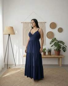 Women's Duna Ruffled Maxi Dress With Built-In Bra - Elegance, Lightness And Perfect Drape. - Navy Blue - View 5