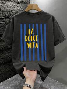 Imprimé 'Sweet Life', T-shirt ajusté d'été pour hommes, vacances, voyage, plage, rassemblement quotidien - Gris foncé - Voir 4