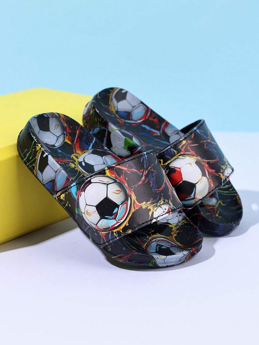 1 Pair Boys' Comfortable Fashion Casual Lightweight Football Outdoor Indoor Beach Soft Sole Foot Protection Slippers, Spring/Summer - Black - View 1