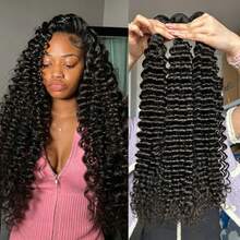 BINF Deep Wave Bundles Human Hair Unprocessed Virgin Human Quick Weave Hair Full And Thick Virgin Hair Extensions Natural Color Bundles Double Weft - Natural Black - View 3