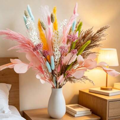 Ramo de flores secas Dream de 30 piezas (sin jarrón) Mini arreglo floral de 43 cm con cola de conejo de la Pampa, junco y más flores secas naturales. Decoración para el hogar y bodas. Centro de mesa.