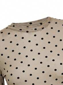 Sexy Hot Girl Style Coffee Polka Dot Mesh Long Sleeve T-Shirt Women Summer Slim Fit Flattering Design Layering Sheer Minimalist Top Vacation - Brown - View 10