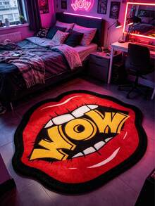 1pc Sweet Cool Retro Cartoon Style Flame Red Lips WOW Asymmetrical Rug, Bedroom Bathroom Makeup Studio Rug, Wedding Confession Scene Decor Rug, Decorative Rug, Bedroom Decor, Small Rug, Rug, Home Decor, Living Room Rug, Living Room Small Rug, Bedroom Rug, Living Room Home Decor, Outdoor Rug, Enhance Home Style, Suitable For Adding Home Charm Decor - Multicolor - View 6