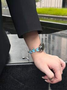 1 buah Tali Jam Tangan Rantai Kupu-kupu Berkilau Multifungsi Gaya Liburan Musim Panas Wanita, Kompatibel dengan Band 8 Pro/9 Pro, 8/8 NFC/9/9 NFC/10/10 NFC, Watch4/Watch5/Watch6 - Biru - View 8