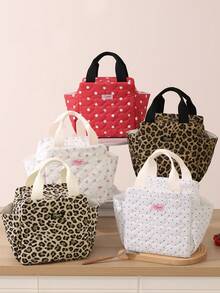 Large Capacity Insulated Lunch Bag, 9.5L Portable Cute Bento Bag, Dual Pocket Design, Heart-Shaped Quilted Bow Print, Waterproof Insulated Lunch Box Bag, Suitable For Women, Students, Teachers, Office Workers, Picnic, Work, Office, Travel, Camping, Back To School Essential Cooler Bag - Multicolor - View 2