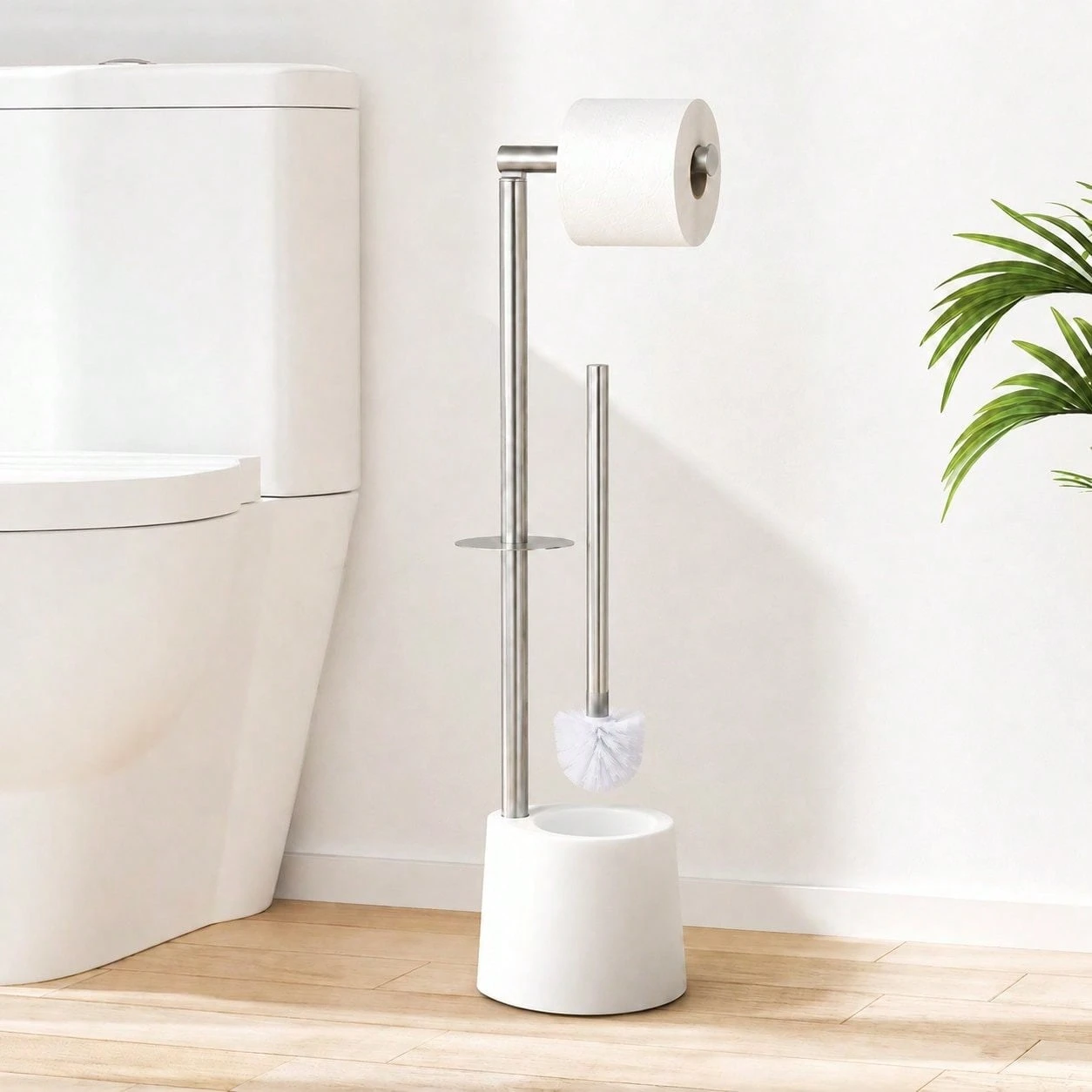 Toilet Roll Holder + Brush White