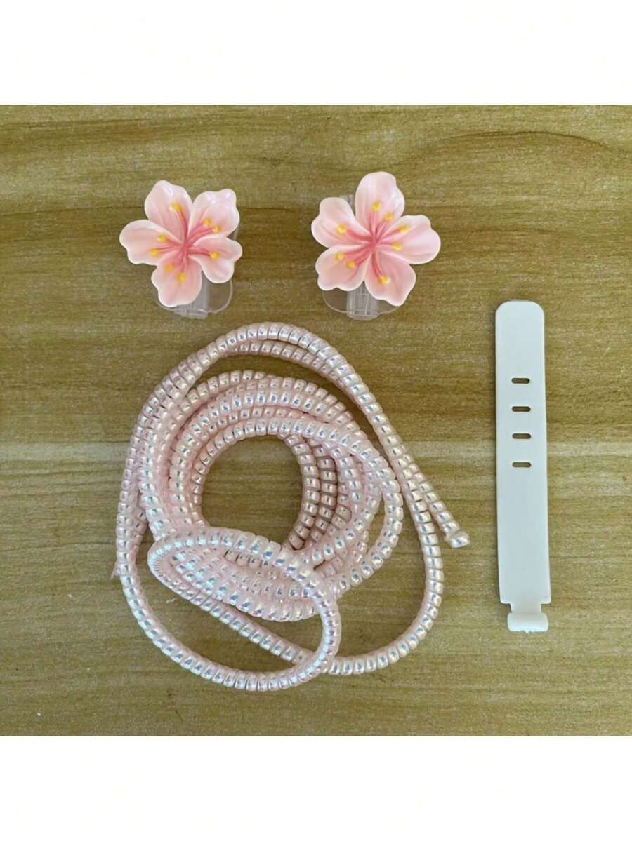 粉色櫻花圖案數據線保護套,防斷裂,Type-C/手機數據線保護套,不含充電線 - 彩色 - 查看 1