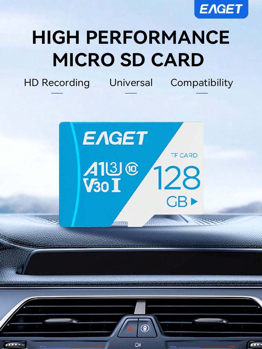 EAGET 256GB/128GB Micro SD 卡,TF 存储卡,读取速度 100MB/s,适用于智能手机、运动相机、无人机、平板电脑和游戏设备,可靠的高速性能,可实现长时间录制。 - 藍白色 - 查看 1