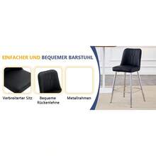 Set Of 2 Bar Stools / 100 Cm High. Stylish Bar Stools / Black PU Leather And Comfortable Footrest / Available In Several Colors / 120 Kg Load Capacity / For Restaurants, Bars And Living Rooms - 黑色+銀色 - 查看 10