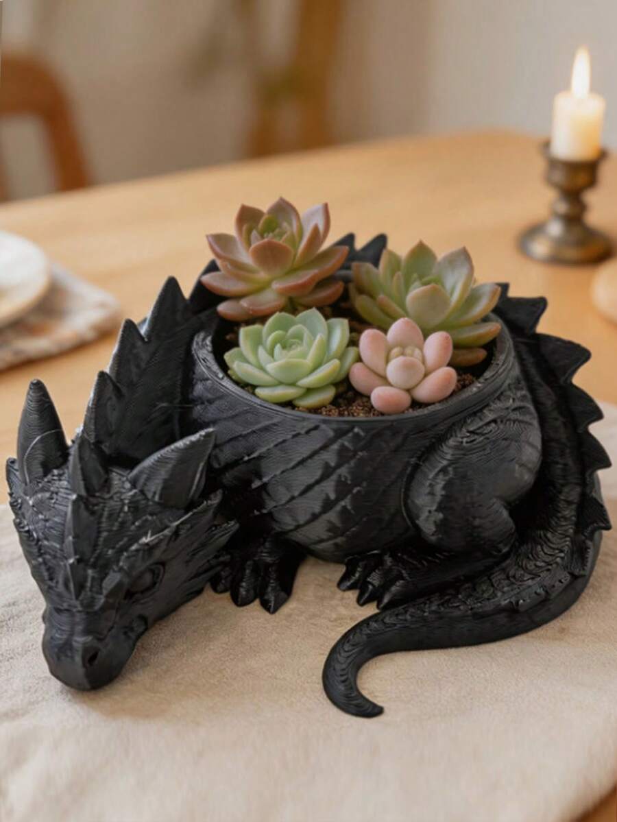 1/2 piezas Maceta de dragón gótico negro, maceta para suculentas impresa en 3D, organizador de escritorio multifuncional - convencional - Ver 1
