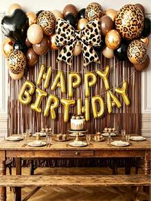 58件豹紋生日裝飾品 黑棕金氣球「Happy Birthday」鋁箔字母流蘇簾 女士女孩豹紋派對生日派對單身女派對裝飾 豹紋派對裝飾 - 查看 2
