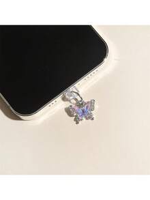Tapón de polvo para teléfono con mariposa de strass - Anti-suciedad, impermeable, anti-caída, compacto & lindo, duradero, material de aleación, puede almacenar residuos, accesorio electrónico decorativo - Adecuado para auriculares, interfaz Tipo-C de computadora. Compatible con interfaz Tipo-C e interfaz Micro (Compatible con todos los modelos de la serie 15 16 17). - Morado - Ver 10