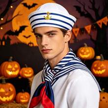 1, 2, 4, 6 Pieces, Adult Navy-Style Hats, Halloween Cosplay Photo Props, Sailor Hats, Anchor Decorations, Navy Striped Cosplay Party Costume Hats - Multicolor - View 8