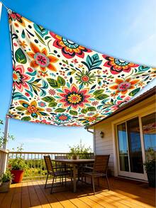 Bohemian Floral Print Sun Shade Sail, Rectangular, Polyester, UV Protection, Waterproof, Vintage Pattern, Outdoor Patio Sun Shade, Suitable For Garden, Backyard, Deck, Balcony - Flower - View 6