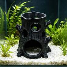 1件 3D列印樹幹造型水族魚類躲避屋，中空多孔裝飾擺件，附加重底座，適用於魚類與蝦類庇護所，淡水魚缸裝飾造景配件 - 查看 5