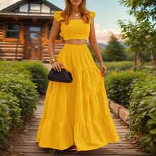 Conjunto de Vestido de Dos Piezas Elegante y Sexy de Color Sólido con Tirantes y Cintura Media para el Verano de 2026 - Blanco - Ver 6