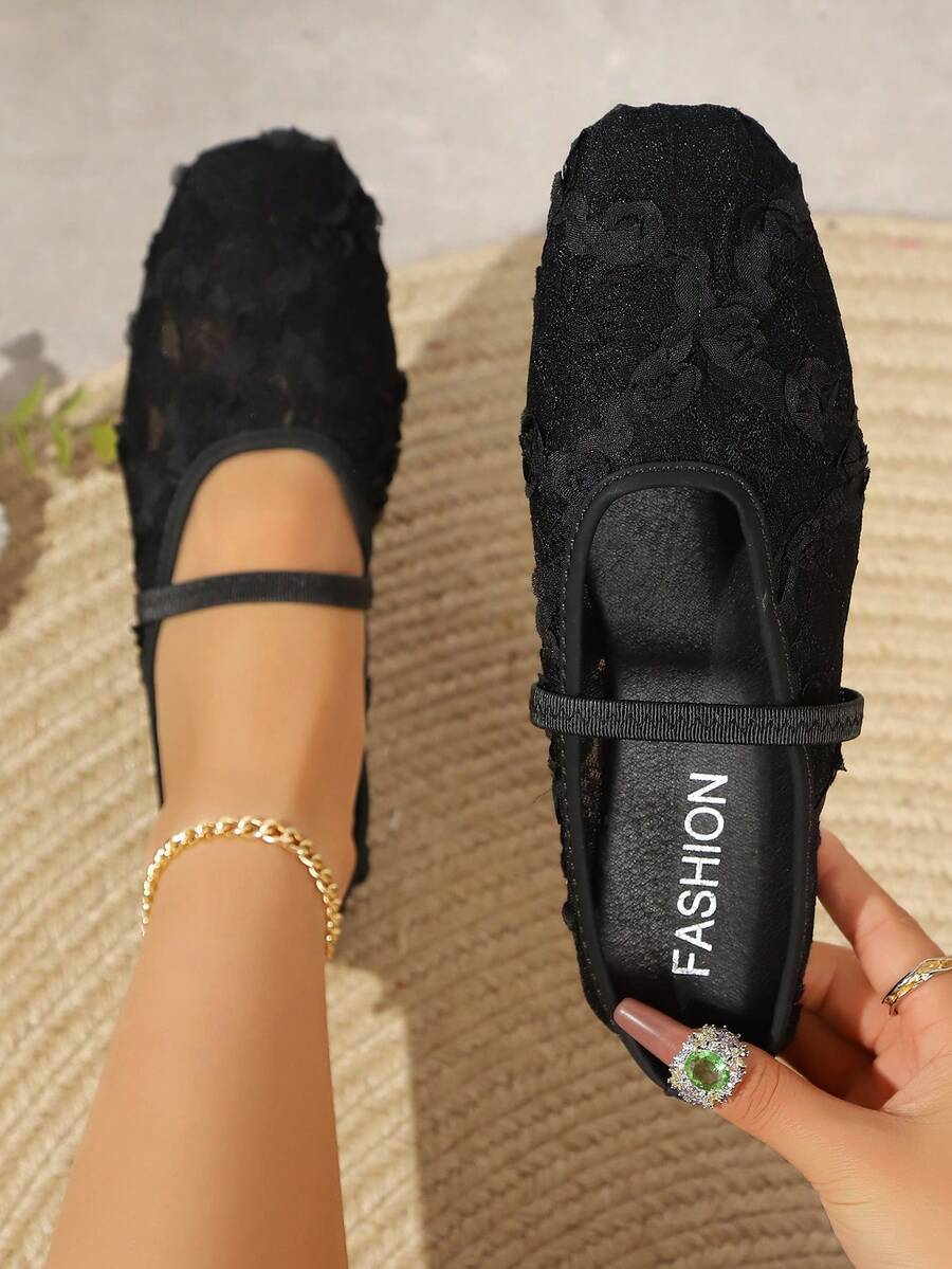 2026 Summer New Floral Print Casual Hollow Lace Patchwork Mesh Closed-Toe Slippers Outdoor Indoor Summer Autumn Women's Beige Hollow Mesh Sandals - Black - View 1