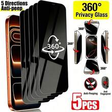 5 piezas Protector de pantalla de vidrio templado anti-espía, compatible con iPhone 17 16 15 14 13 12 Pro Max Plus - transparente - Ver 3