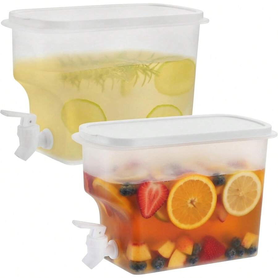 2 Pack 0.9 Gallon (3.4L) Beverage Dispenser With Spigot, Leak-Proof Reusable Fridge Drink Container For Juice, Lemonade, Iced Tea, Cold Brew Coffee, Party, Kitchen & Home Use - 1 - View 1