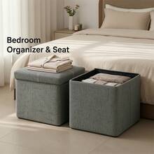 2 Pack Folding Foot Rest Stool Small Square Storage Cube Ottoman With Storage For Couch Home Dorm - Grey - View 6